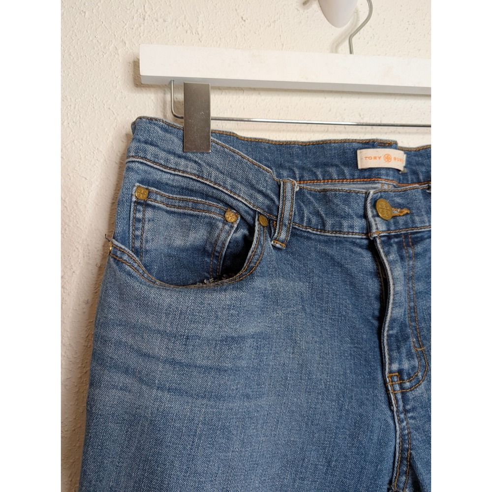 Tory Burch Womens Straight Leg Jeans Size 30 Blue Stretch Logo Casual Classic - Picture 2 of 9